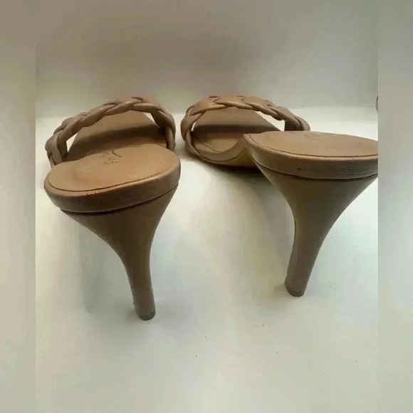 ❤️Ann Michelle Square Open Toe Slip On Summer Heel camel size 10 New - Picture 3 of 5